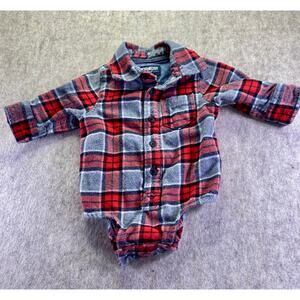 OshKosh B'Gosh 100% Cotton Red and Gray Button Front Flannel Shirt Size 6 Months